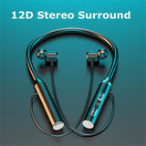 Fones de Ouvido Sem Fio Neckband V5.2 HiFi Estéreo, Headset Esportivo à Prova d'Água com Earbuds para Corrida ao Ar Livre 098