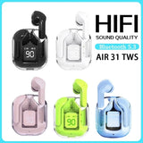 Novo Headset Air 31 Sem Fio BT5.3, Fones de Ouvido T2 TWS, com Cancelamento de Ruído ENC, Display Digital de Energia LED, Som Estéreo, Earbuds para Esportes