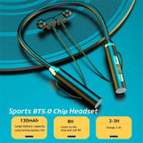 Fones de Ouvido Sem Fio Neckband V5.2 HiFi Estéreo, Headset Esportivo à Prova d'Água com Earbuds para Corrida ao Ar Livre 098