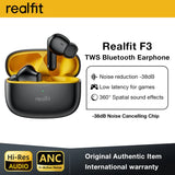 Realfit F3 Fones Bluetooth com Cancelamento Ativo de Ruído (ANC), Chamadas com Cancelamento de Ruído (ENC), Som HiFi Estéreo, Graves Superiores, Earbuds Sem Fio para Esportes e Jogos